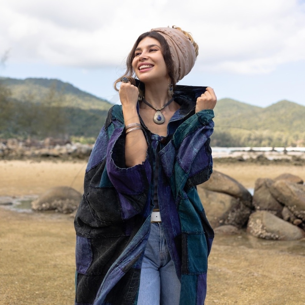 Boho Patchwork Kimono Duster Jacket Oversized Fes… - image 3